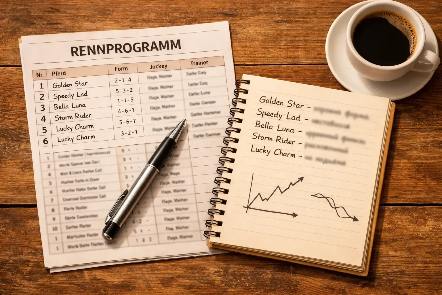 Rennprogramm und Formblätter für die Analyse von Pferderennen